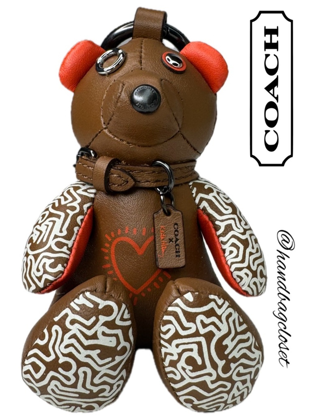 Coach Keith Haring Leather Heart Bear Bag Charm/Rare Fob  20138 Keychain